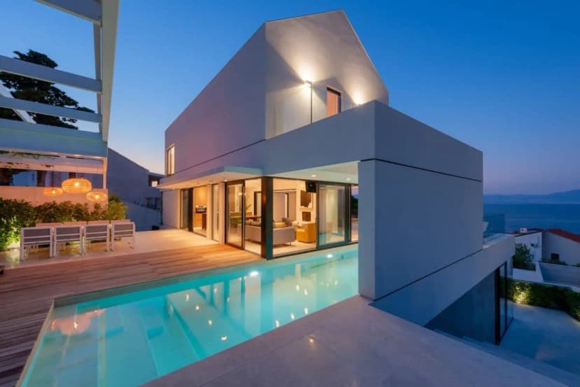 Modern White Villa With Beautiful Sun loungers and BBQ