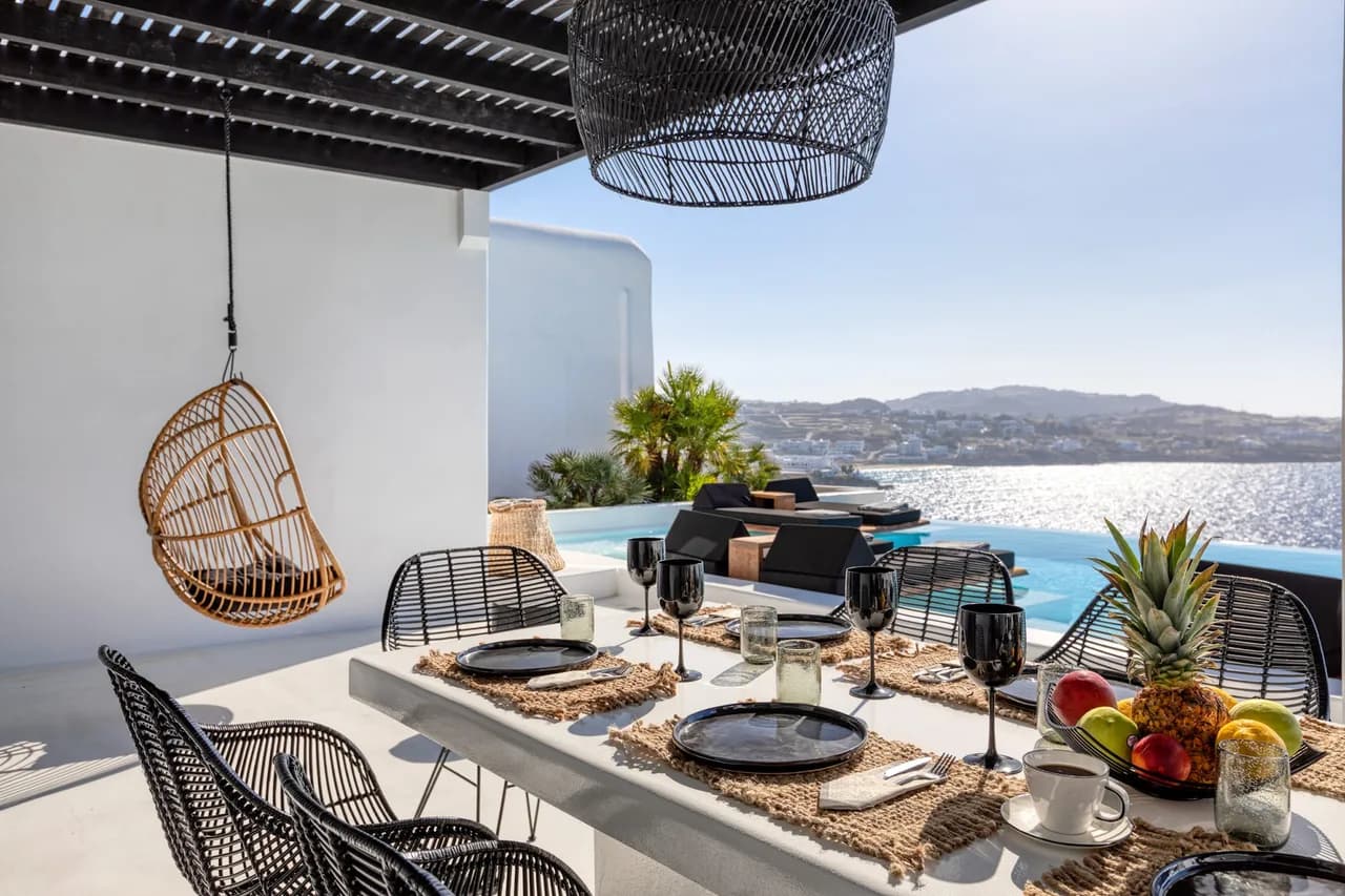 Superb Uninterrupted Views From the Villa Terrace to the Beach and the Sparkling Aegean Sea