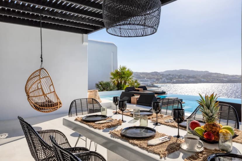 Superb Uninterrupted Views From the Villa Terrace to the Beach and the Sparkling Aegean Sea