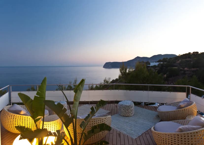 Beautiful contemporary villa with gorgeous views across the crystalline clear waters of Es Cubells.