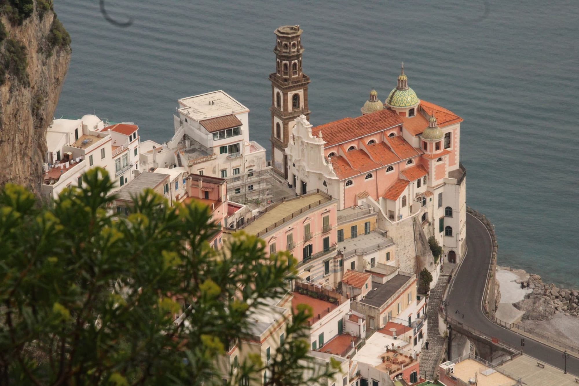 A picturesque aerial view of Atrani, a coastal town on Italy's Amalfi Coast.