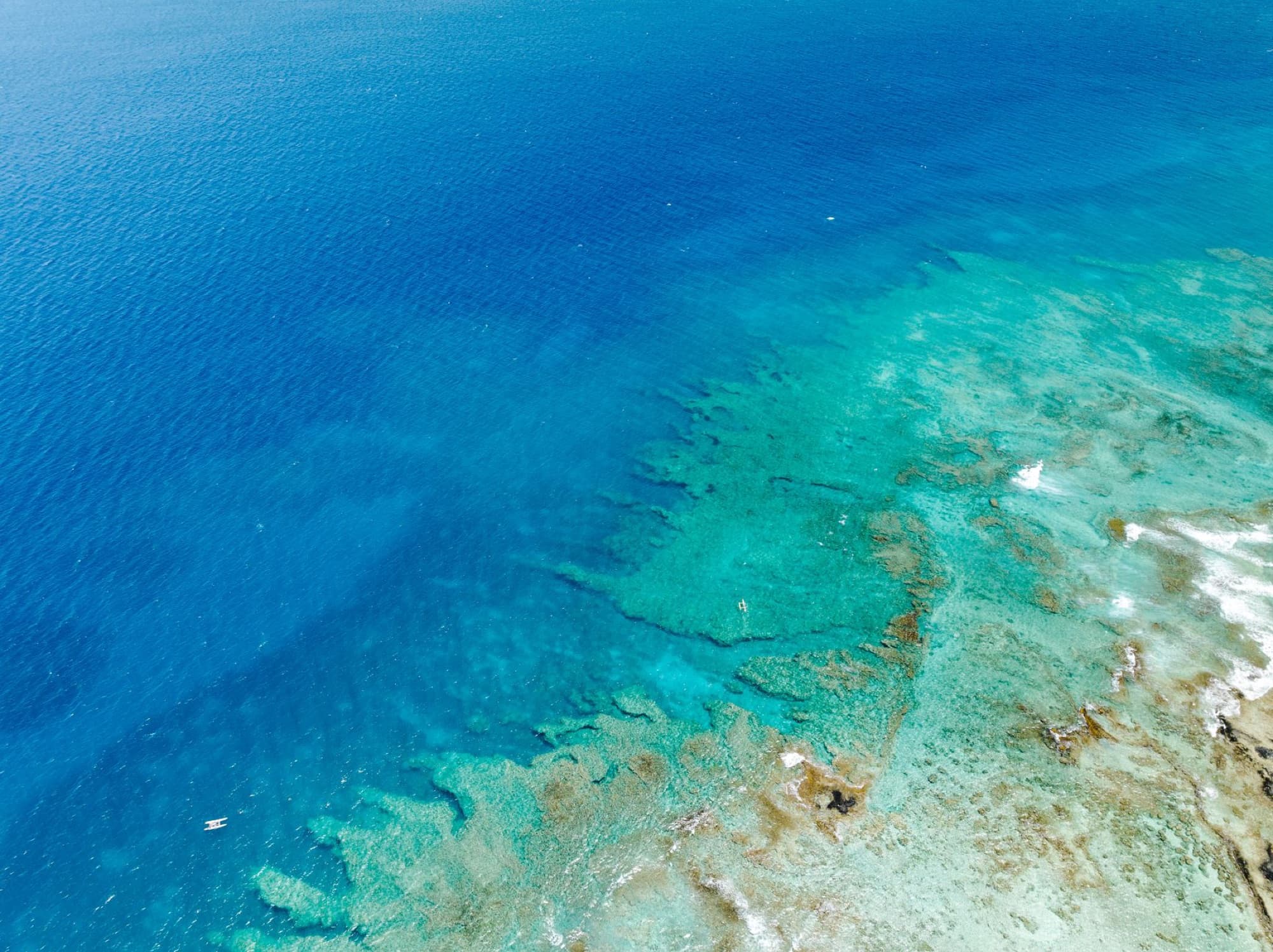 Drone capture of vibrant turquoise sea along Waimea coast, Hawaii showcases stunning aerial beauty.