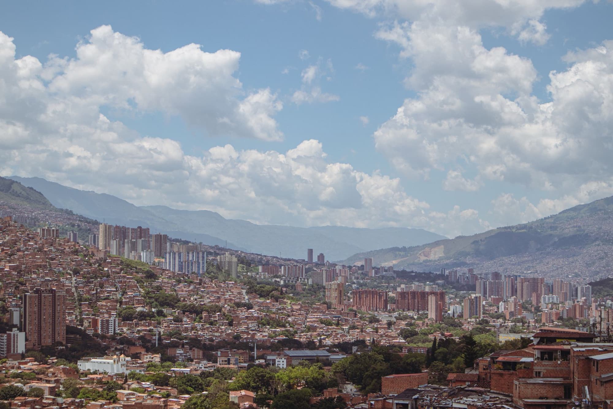 Stunning aerial view of Medellín's urban landscape nestled in the Aburrá Valley, Colombia.