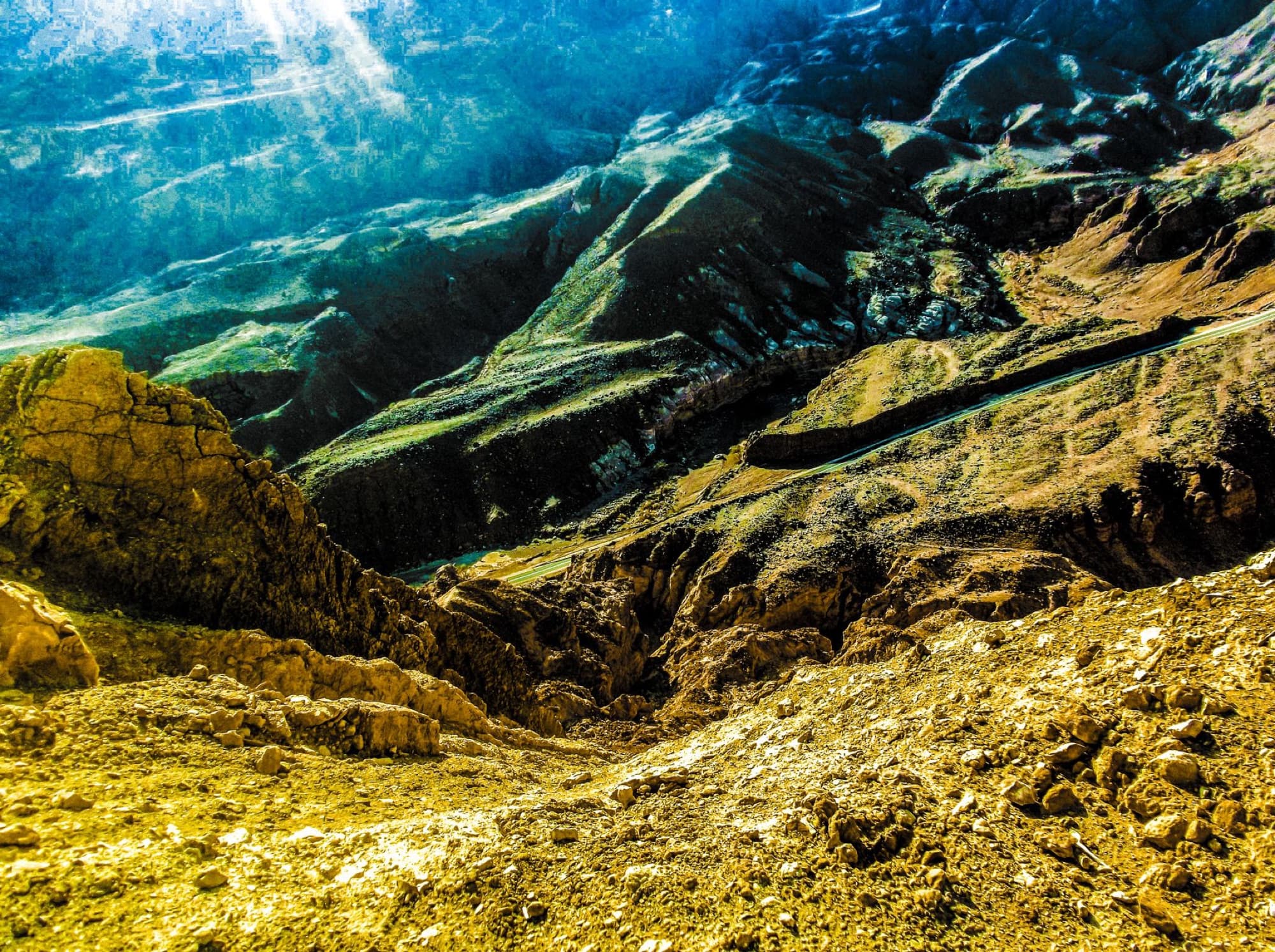 Vibrant desert mountains in Eilat, Israel, showcasing rugged terrain and natural beauty.