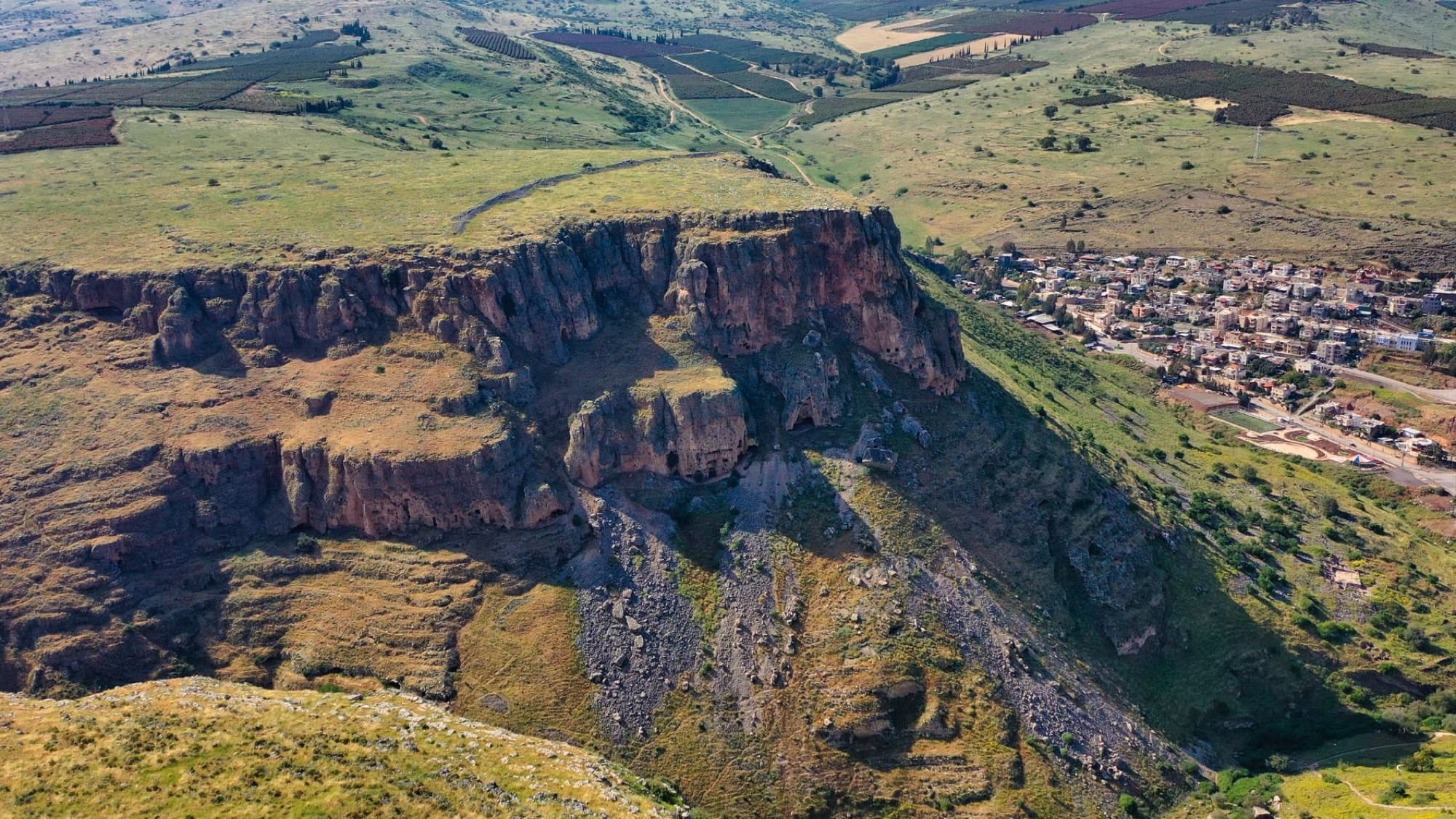 Stunning aerial view of Mount Nitai and lush landscape, near Tiberias, Israel.