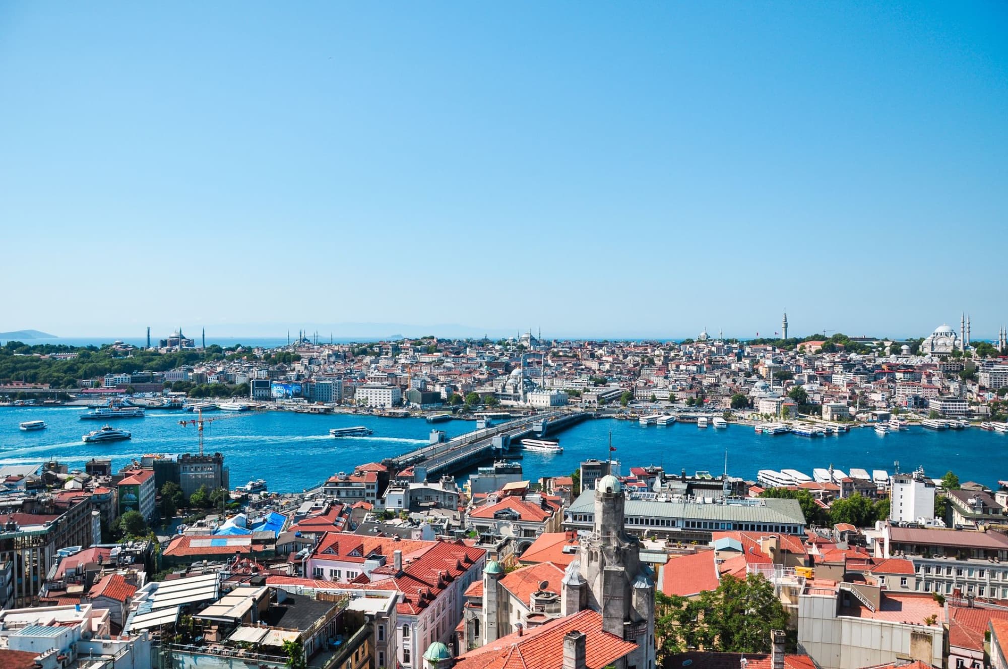 A stunning aerial view of Istanbul highlighting the Bosphorus and city architecture.