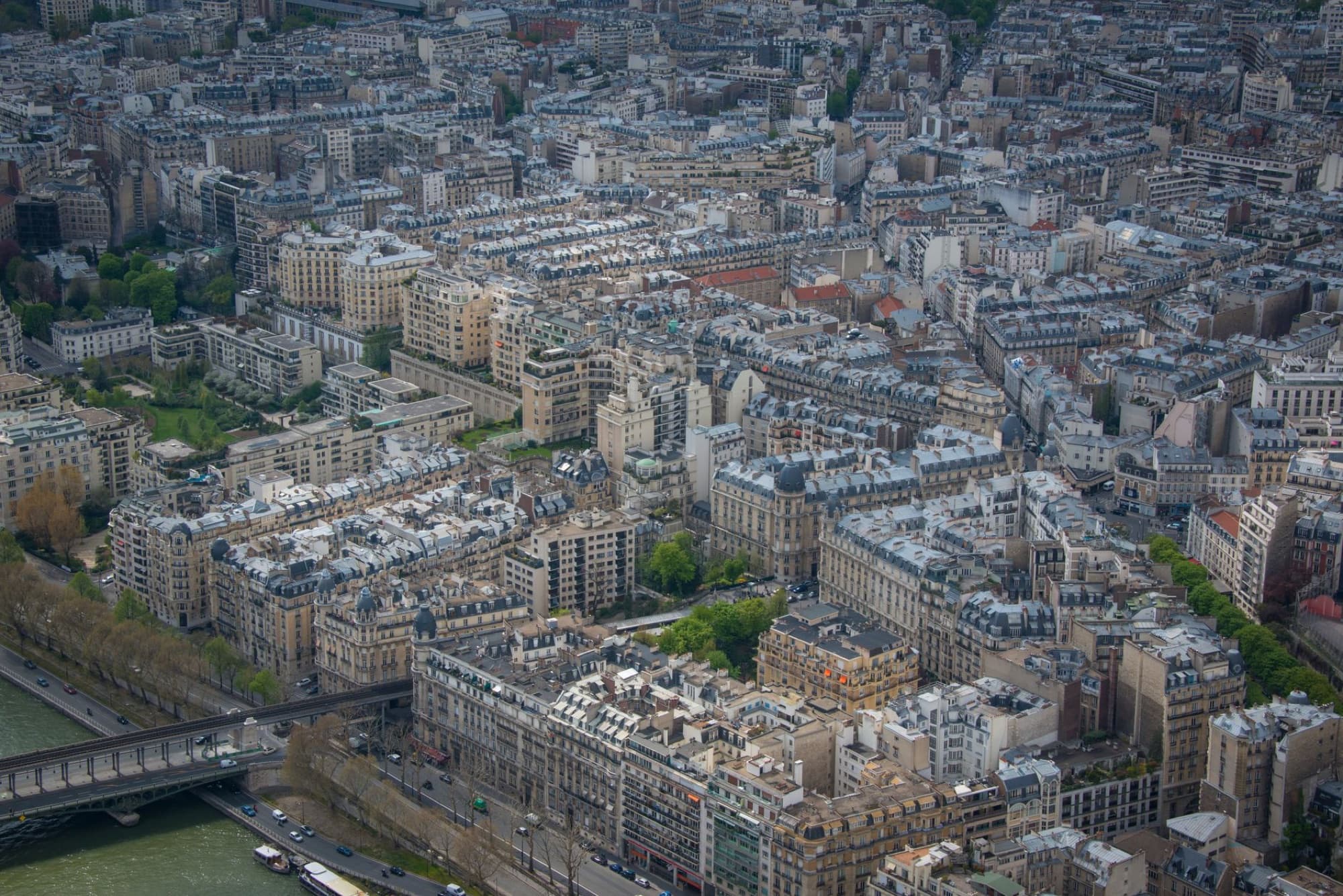 Aerial view capturing the dense architectural landscape of Paris cityscape.