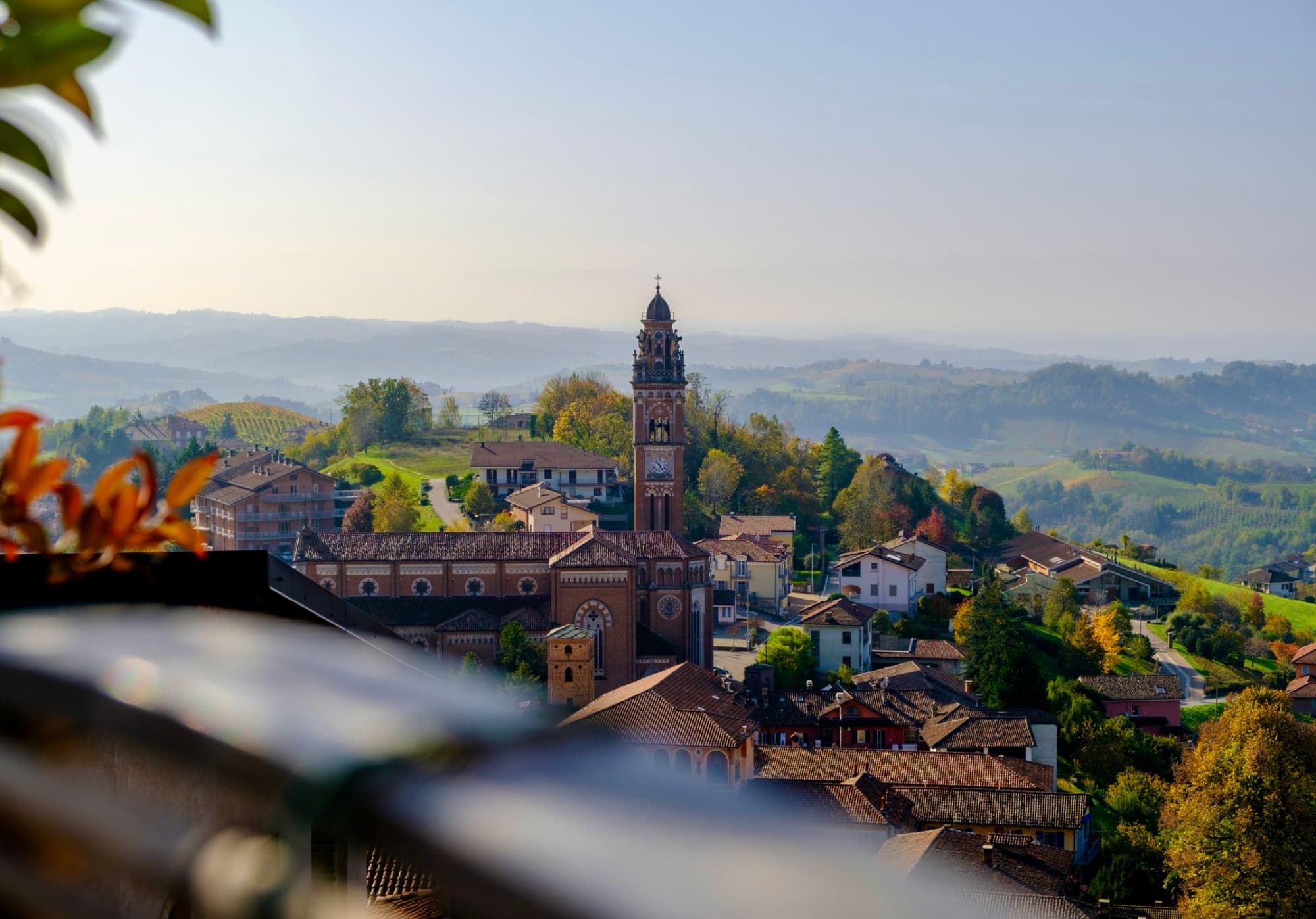 A stunning aerial view of Barolo, Piedmont, Italy showcasing its picturesque landscapes and architecture.