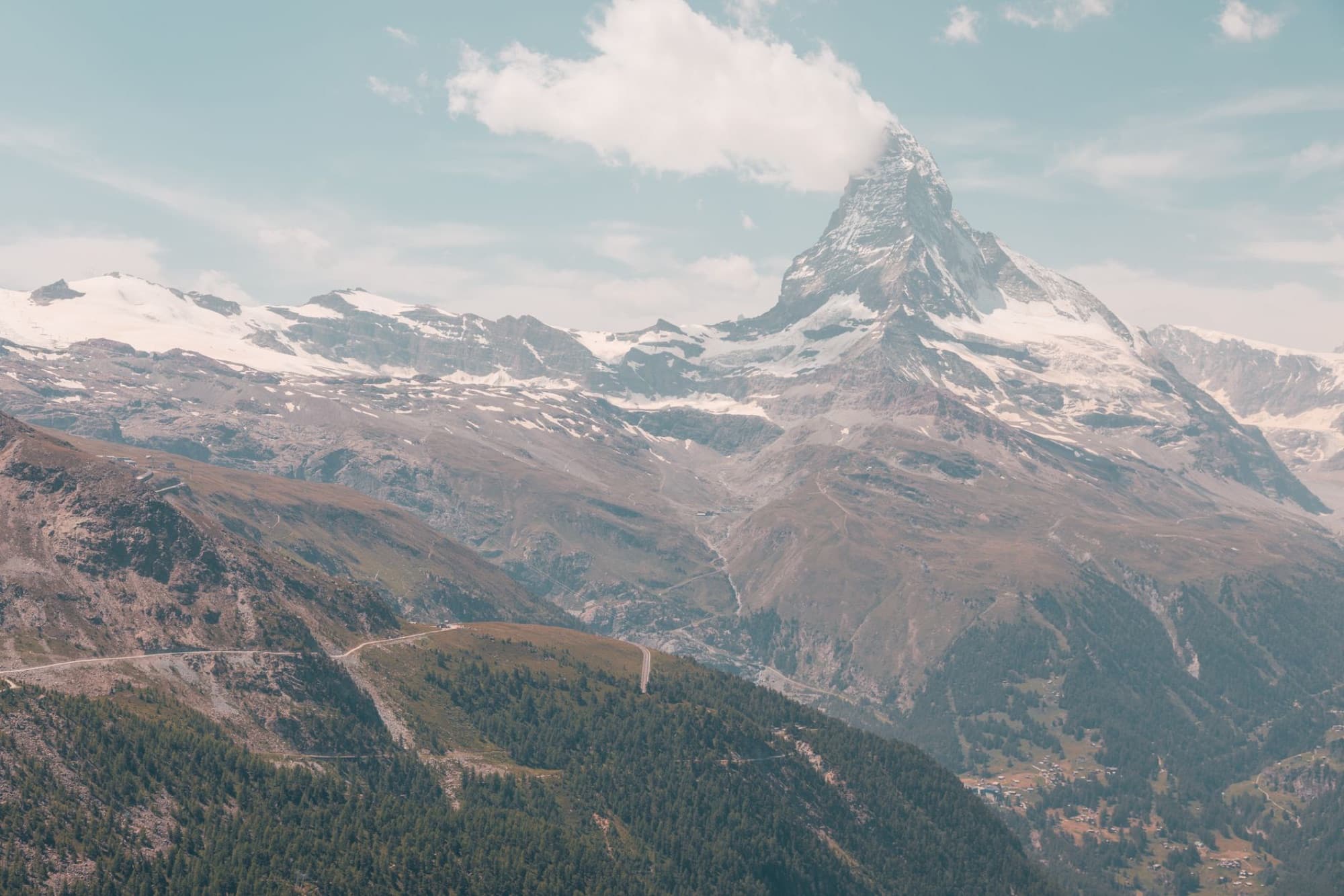 Stunning alpine landscape featuring the iconic Matterhorn mountain in Zermatt, Switzerland.