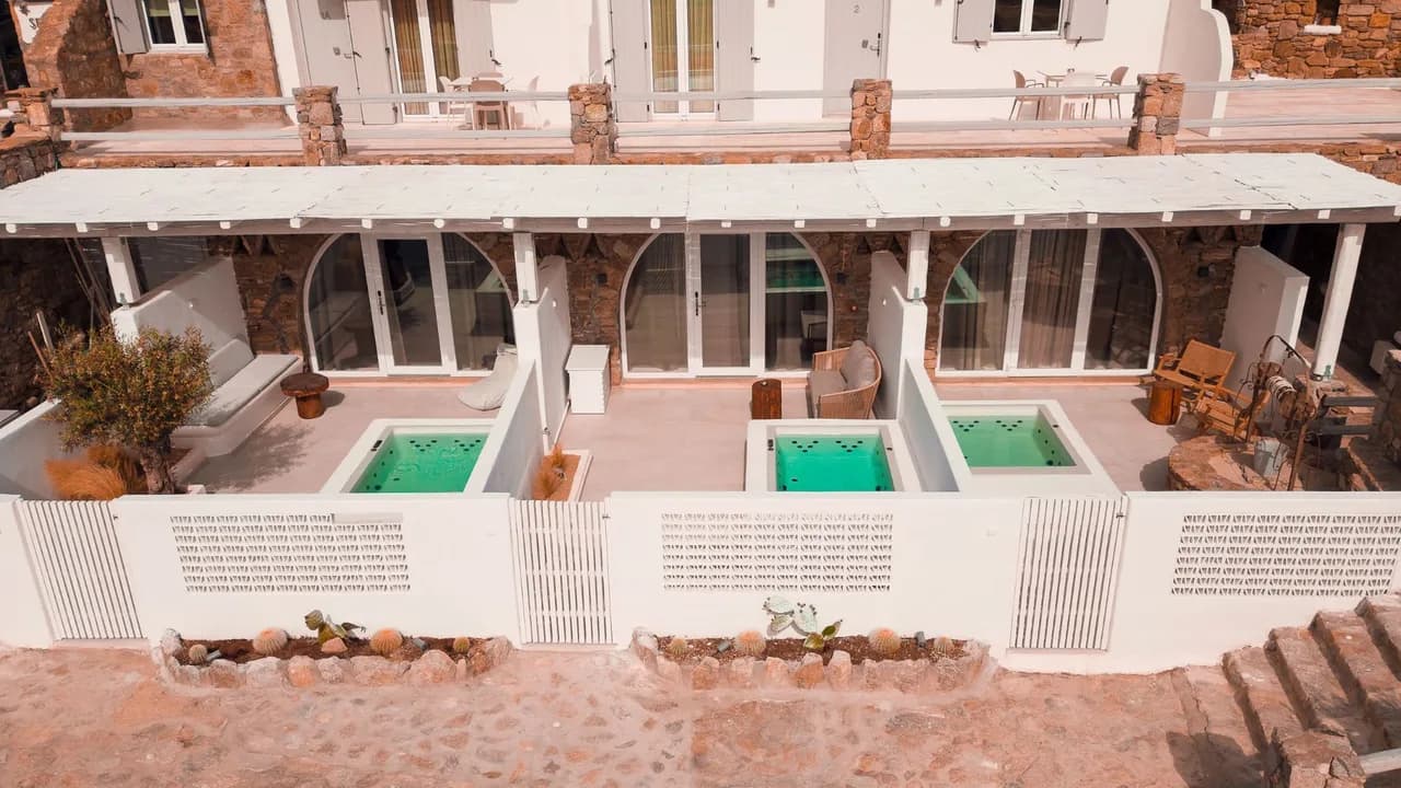 Elegant Mykonian Escape Outdoor Hot Tub